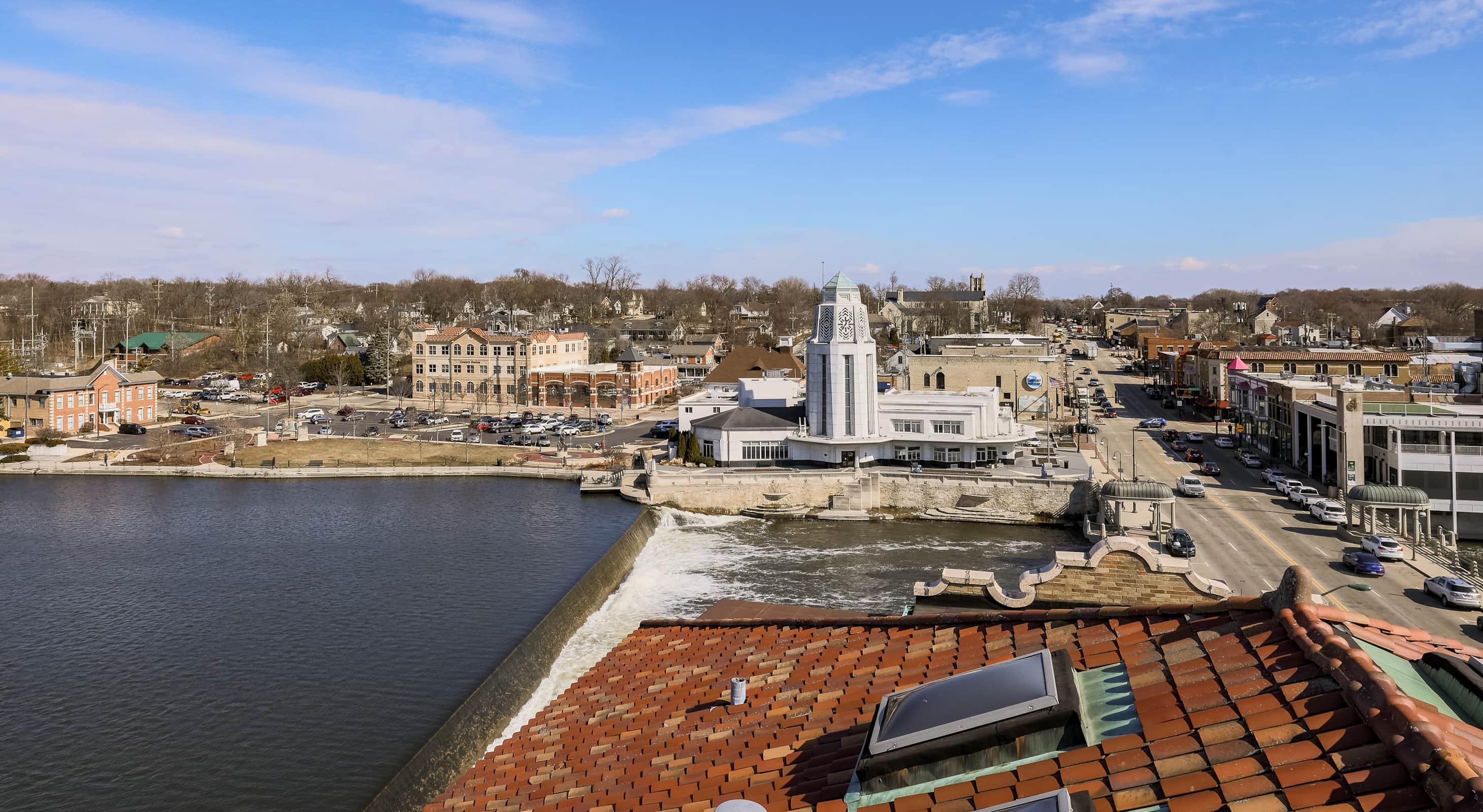 View from rooftop patio of Penthouse Suite in our St. Charles, IL hotel and event venue