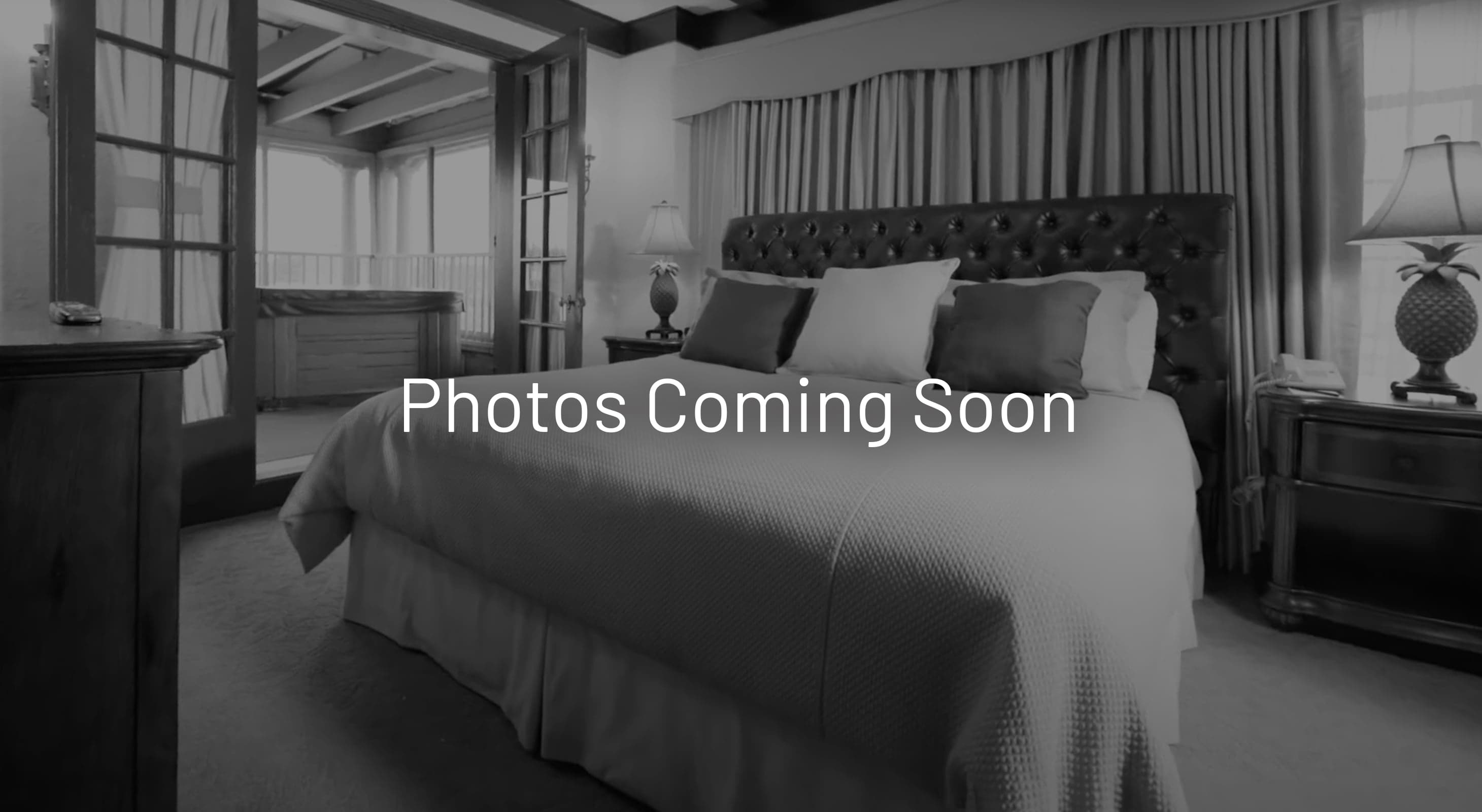 Black & white coming soon placeholder photo of Baker Suite at St. Charles, IL hotel and event venue at our boutique hotel near Naperville