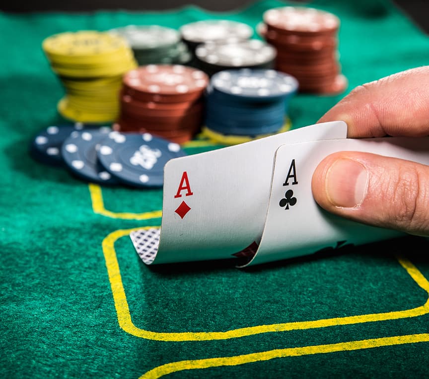 Pair of aces at blackjack table in casino near Chicago